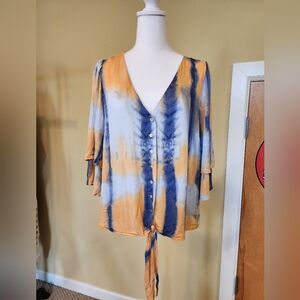 Tie Dye tie front blouse